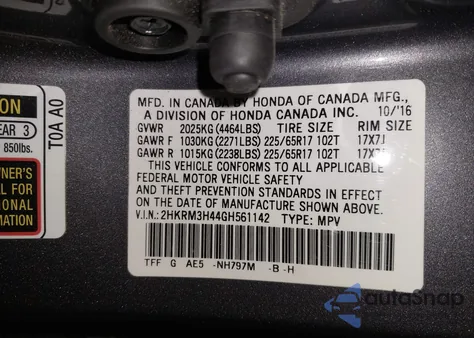 2016 Honda Cr-V Se z USA, uszkodzony, nr VIN 2HKRM3H44GH561142